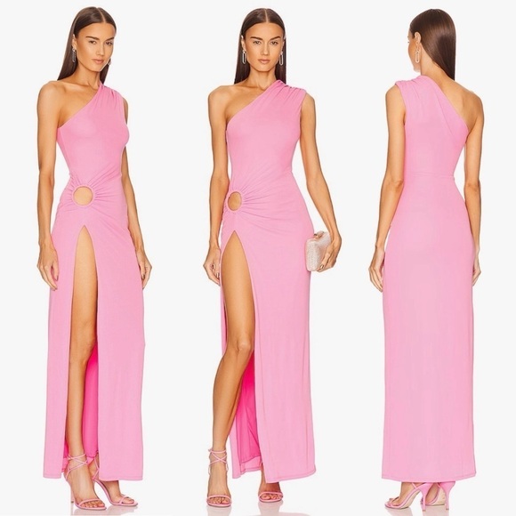 NEW! Michael Costello x REVOLVE- Sofie Gown One Shoulder Pink Maxi Dress Size XS - Picture 1 of 15